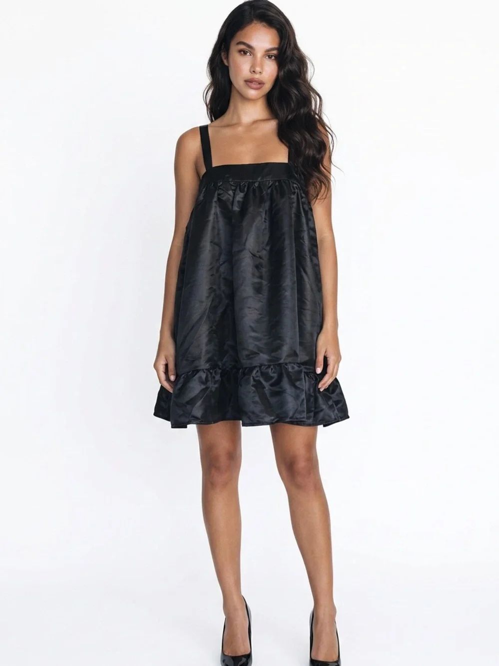 DAY + MOON | NEW Black Satin Baby Doll Dress Women’s Size Medium